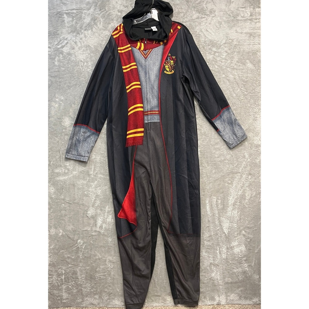 Harry Potter Costume Jumpsuit Unisex Large Black Gryffindor Hooded One-Piece